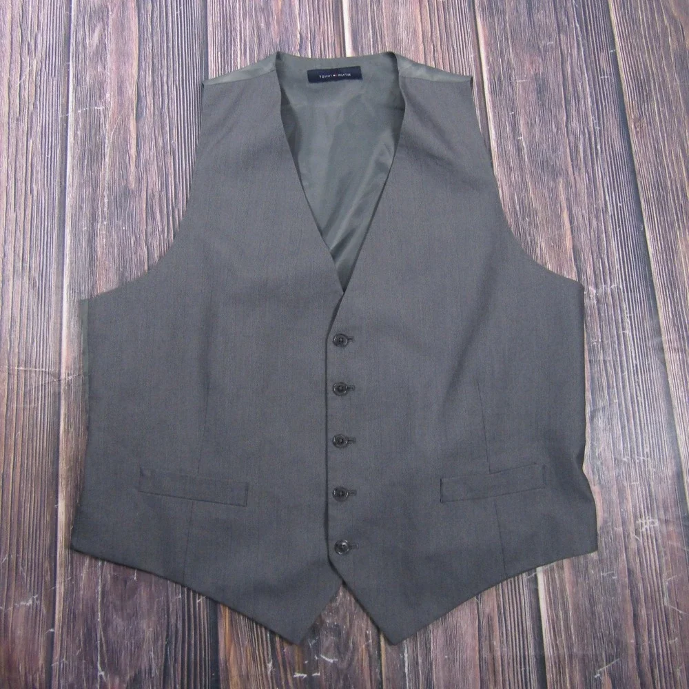 Suit Vest Tommy Hilfiger Mens 46 Gray Polyester 3 Piece Stretch Formal Waistcoat